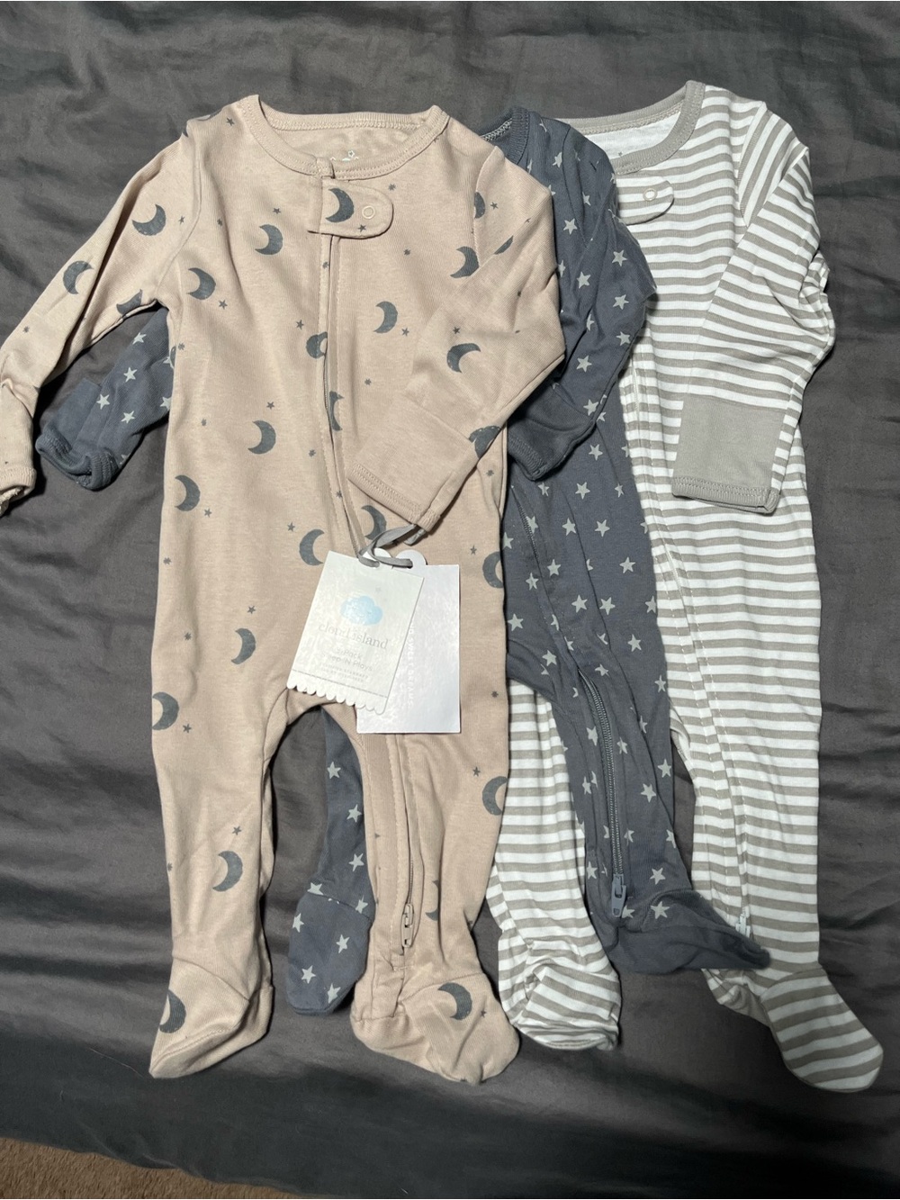 3-Pack Baby Zippered Footie Sleepers in Neutral Moon, Star, and Stripe Prints